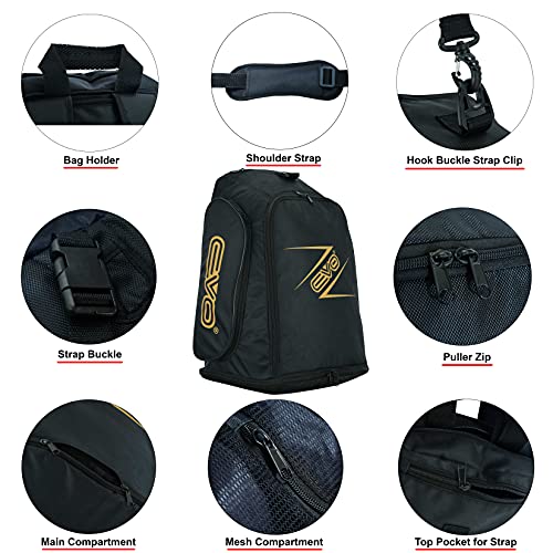 EVO Fitness Mochila deportiva con compartimento para zapatos de malla húmeda, bolsa de viaje para hombres y mujeres, MMA Boxeo, Ejercicios de Boxeo con correa para el hombro, Black, Talla única,