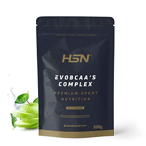 Evobcaa’s Complex de HSN | Suplemento de BCAA 2:1:1 en Polvo + L-Citrulina + L-Glutamina Kyowa | el Mejor Sabor y Disolución Perfecta | Vegano, Sin Gluten, Sin Lactosa, Sin Azúcar | Manzana | 500g