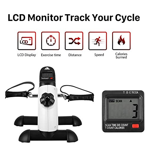 EVOLAND Pedales Estaticos, Mini Bicicleta Estática Plegable, Pedaleador Plegable LCD Pantalla, Máquinas de Brazos y Piernas Entrenamiento Resistencia Ajustable para Hacer Ejercicio en Casa