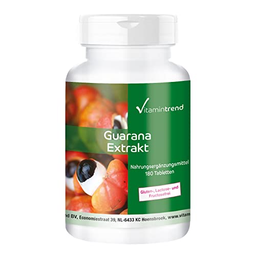 Extracto de guaraná 300mg – 4 veces mayor concentración – vegano – tratamiento para 6 meses – 180 comprimidos