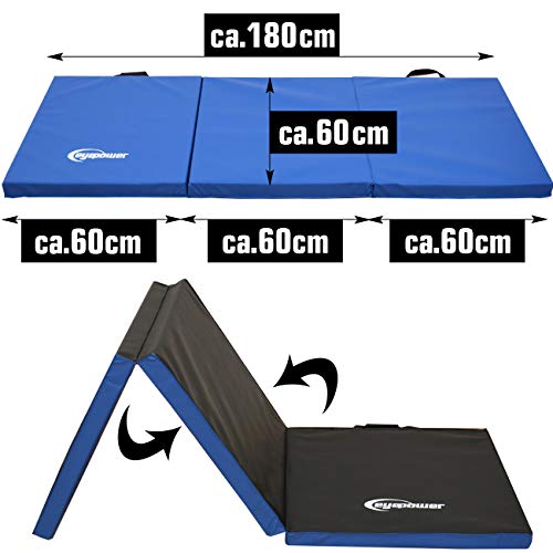 EYEPOWER Colchoneta de Entrenamiento Gimnasia XL 180x60x5cm Plegable Azul