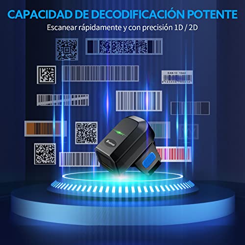 Eyoyo 2D Escáner de Código de Barras de Anillo, 1D Mini Lector de Código de Barras QR Portátil Bluetooth 2,4G Inalámbrico Cable USB Funciona con Windows, MacOS, Android 4,0+ y iOS