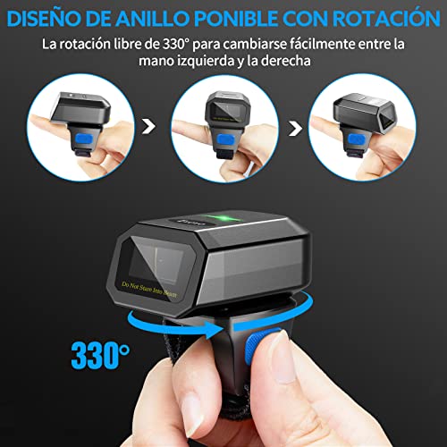 Eyoyo 2D Escáner de Código de Barras de Anillo, 1D Mini Lector de Código de Barras QR Portátil Bluetooth 2,4G Inalámbrico Cable USB Funciona con Windows, MacOS, Android 4,0+ y iOS