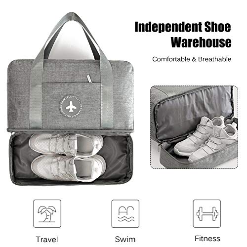 FANDARE 3 en 1 Bolsa de Viaje Gimnasio Bolsa de Hombro Mochila Bolsa de Deporte Plegable Bolsa de Gimnasio Bolsa de Natación para Hombres Mujeres Playa Natación Ejercicio Gris A