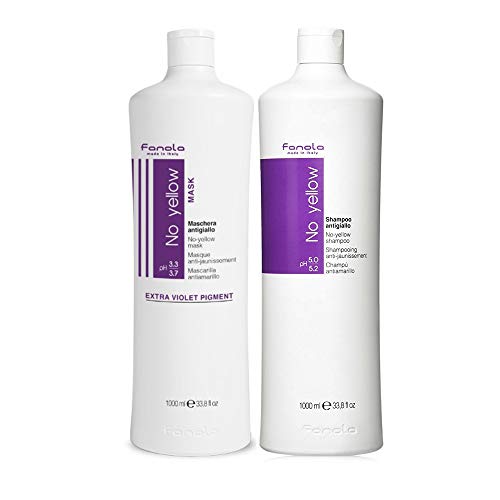 FANOLA Champú No Yellow + Mascarilla Antiamarillo- Purple, (Paquete de 2), 2000 ml