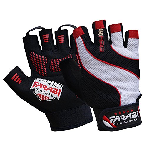 Farabi Sports Guantes de levantamiento de pesas - Guantes de entrenamiento para fitness, gimnasio, levantamiento de pesas, entrenamiento con par (Red, S/M)