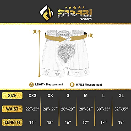 Farabi Sports Muay Thai Shorts Kick Boxing Training Corto de satén con Bordado de Tigre (Black/Gold, L)