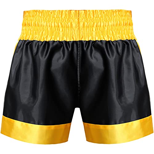 Farabi Sports Muay Thai Shorts Kick Boxing Training Corto de satén con Bordado de Tigre (Black/Gold, L)