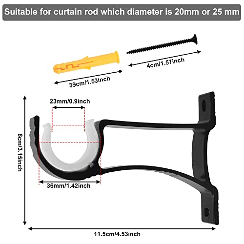 FAVENGO 4 Pcs Soportes para Tubos de Cortinas 4/5" y 1" Soporte Barra Cortina Negro Soporte Para Tubo Cortinero Soporte para Barras de Cortinas para Baño Cocina Sala, Carga: 25KG + 8x Tonillos