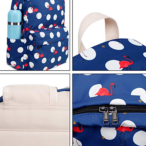 FEIGE Mochila Escolar Juvenil, Set de Mochilas con Bolsa del Almuerzo y Estuches, Mochila Adolescente con Flamencos 3 Pcs Azzurro