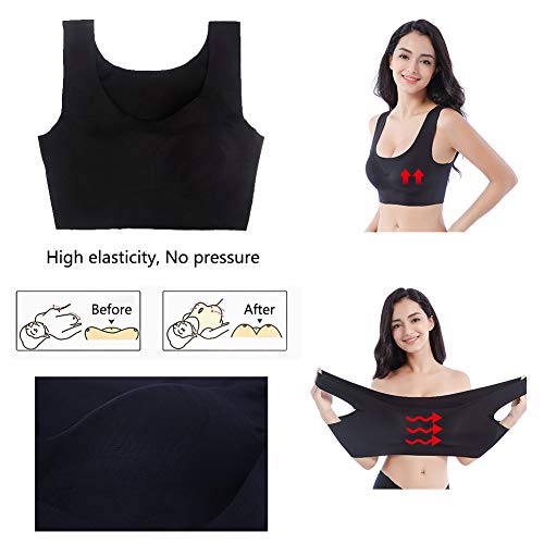 FEOYA - Sujetador sin Aros ni Costuras para Dormir Talla Grande Bra Top Sostén Deportivo Transpirable Delgado Ropa Interior Tela Suave para Mujer - Negro - 6XL