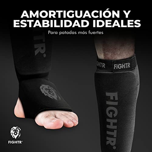 FIGHTR® Espinilleras - con Ajuste Acolchado Ideal | Espinilleras para Patadas en Kickboxing, MMA, Muay Thai y Otras Artes Marciales.