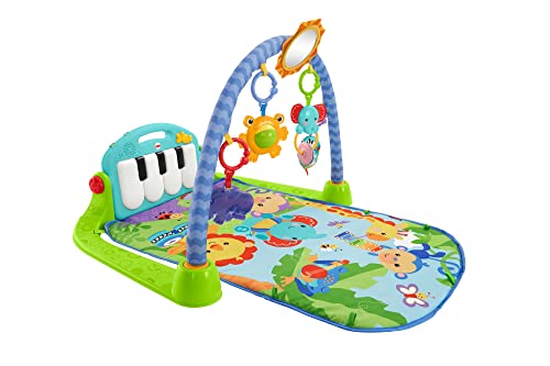 Fisher-Price Alfombra gimnasio para bebés con piano con sonidos y accesorios, motivo de animales, juguete para bebés (Mattel HBB73)