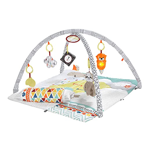 Fisher-Price Manta gimnasio de actividades con accesorios para los 5 sentidos, juguete para bebés (Mattel HBB74), Embalaje sostenible