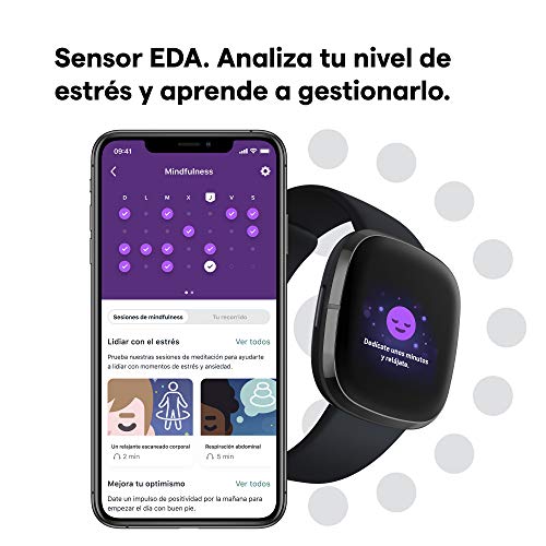 Fitbit Sense - Smartwatch avanzado de salud con herramientas avanzadas de la salud del corazón, gestión del estrés y tendencias de temperatura cutánea, Acero inoxidable grafito, con Alexa integrada