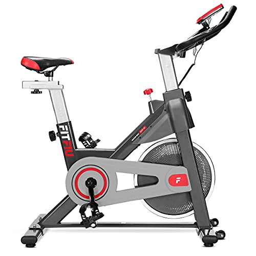 FITFIU BESP-50 - Bicicleta Indoor con disco inercia 11kg, múltiples niveles de resistencia, manillar de triatlón, Pulsómetro y pantalla LCD, Bici para casa entrenamiento Cardio y Fitness