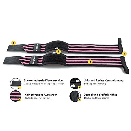 Fitgriff® Muñequeras Gym, Deportivas, Musculación, Gimnasio, Calistenia, Wrist Wraps - Mujeres y Hombres - Black/Pink