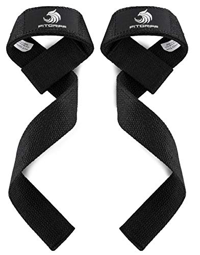 Fitgriff® Straps Powerlifting, Levantamiento de Pesas, Agarres para Gym, Agarraderas Gimnasio, Peso Muerto - Lifting Straps - Mujeres y Hombres - Black Original