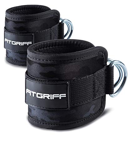 Fitgriff® Tobillera para Polea (Acolchado)- 2 Piezas Correas Tobillos Gym Cable Maquinas, Gimnasio, Fitness - Mujeres y Hombres (Camo-Black)