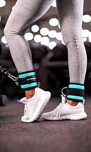 Fitgriff® Tobillera para Polea (Acolchado)- 2 Piezas Correas Tobillos Gym Cable Maquinas, Gimnasio, Fitness - Mujeres y Hombres (Cyan)