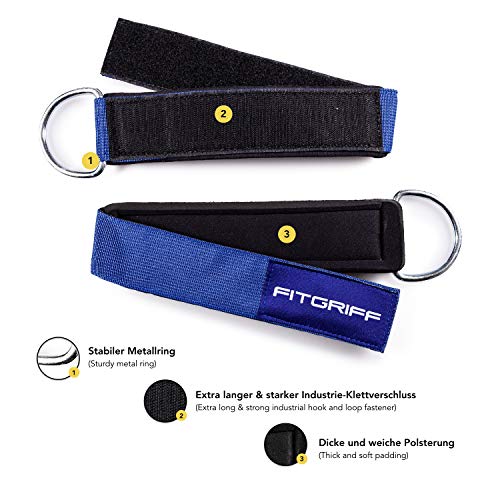 Fitgriff® Tobillera para Polea (Acolchado)- 2 Piezas Correas Tobillos Gym Cable Maquinas, Gimnasio, Fitness - Mujeres y Hombres (Navy Blue)