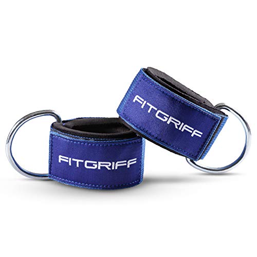 Fitgriff® Tobillera para Polea (Acolchado)- 2 Piezas Correas Tobillos Gym Cable Maquinas, Gimnasio, Fitness - Mujeres y Hombres (Navy Blue)