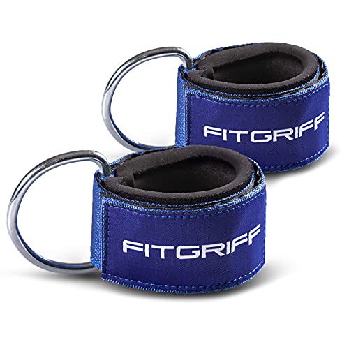 Fitgriff® Tobillera para Polea (Acolchado)- 2 Piezas Correas Tobillos Gym Cable Maquinas, Gimnasio, Fitness - Mujeres y Hombres (Navy Blue)