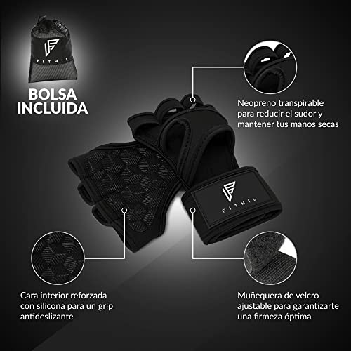 Fithil - Guantes de Crossfit para Gimnasio con Muñequera para Mujer y Hombre - Calleras sin Dedos para Musculacion en Gym y Calistenia - Dominadas en Barra, Pesas, Mancuernas, Kettlebell (M)