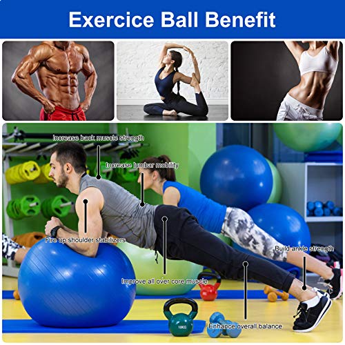 Flintronic Fitness Pelota de Ejercicio, 65cm Fitball, Pilates, Embarazo y Sentarse,Equilibrio, Entrenamiento （ Incluye Caja de Color Manual de Instrucciones,Bomba de Aire）,Azul 65cm