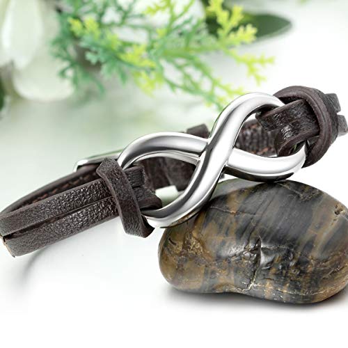 Flongo Pulsera de Cuero Hombre Mujer Pulsera Hombre Mujer Brazalete de Diseño Elegante, Ajustable de Uso a Diario Regalo Original para San Valentín