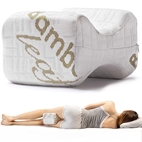 Flowen Almohada Piernas y Rodillas para Dormir de Lado Cojin Lumbar Ortopedico en Espuma Viscoelástica Alivia Dolor de Espalda Soporte Tobillo y Posicionadora Cadera Funda de Bambú Antiácaros