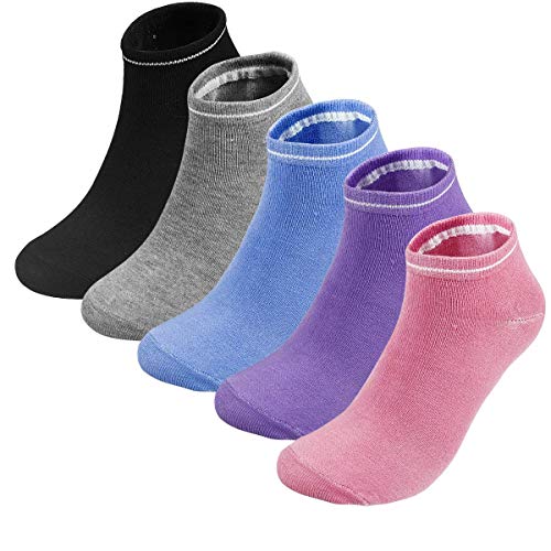 Fodlon Calcetines Pilates Yoga, 5 Par（Negro/gris/púrpura/polvo/azul） Calcetines Antideslizantes de Deporte Traspirable Mujer para yoga, hospital, pilates