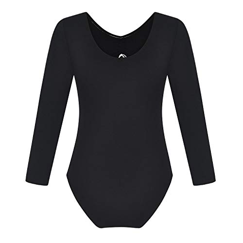 FONLAM Maillot de Ballet Danza para Niña Traje Leotardo Maillot Clásico Gimnasia Manga Larga Actuación Fiesta Niña Invierno Otoño (11-12 Años, Negro)