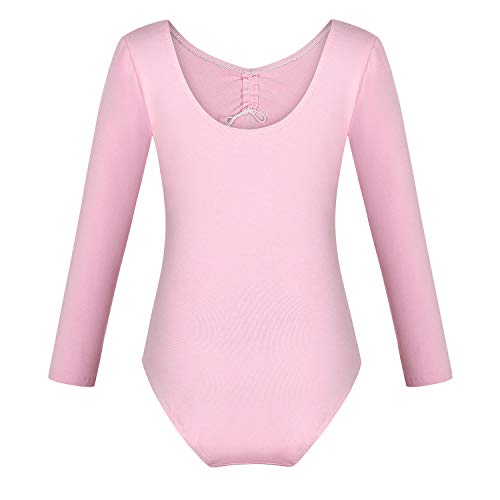 FONLAM Maillot de Ballet Danza para Niña Traje Leotardo Maillot Clásico Gimnasia Manga Larga Actuación Fiesta Niña Invierno Otoño (11-12 Años, Rosa)