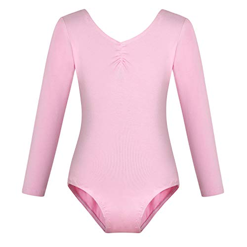 FONLAM Maillot de Ballet Danza para Niña Traje Leotardo Maillot Clásico Gimnasia Manga Larga Actuación Fiesta Niña Invierno Otoño (11-12 Años, Rosa)