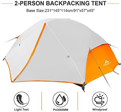 Forceatt Tienda de Campaña 2 Personas 100% Impermeable, Ventilación Doble Capa Peso Ligero Acampar Tienda, Fácil de Instalar, Ideal para Practicar Senderismo y Actividades al Aire Libre.