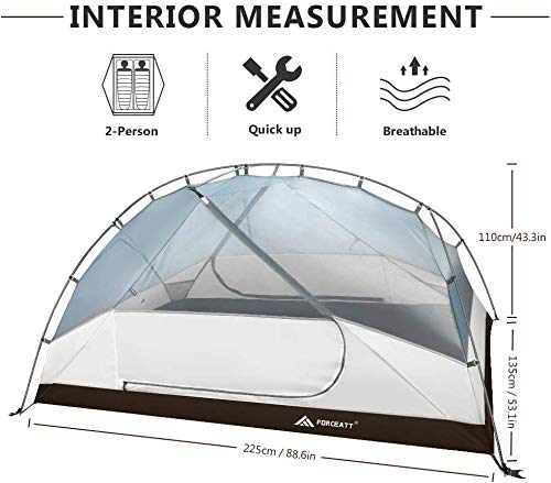 Forceatt Tienda de Campaña 2 Personas 100% Impermeable, Ventilación Doble Capa Peso Ligero Acampar Tienda, Fácil de Instalar, Ideal para Practicar Senderismo y Actividades al Aire Libre.