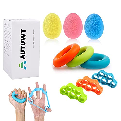 Fortalecedor de Agarre de Mano (9 PCS)Pelota Mano Rehabilitacion, Entrenador de Dedos, Entrenador de Fuerza de Agarre