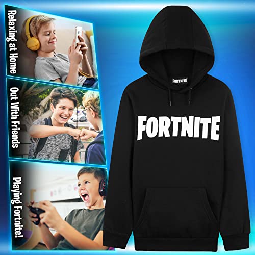 Fortnite Sudadera Niño, Ropa para Niño De Videojuego, Sudadera con Capucha para Niños, Gamer Regalos 7-15 Años (11-12 años, Negro)