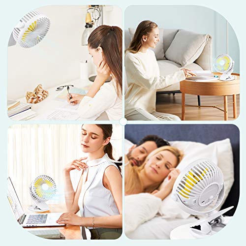 Foseal Ventilador USB, Portatil Mini USB Ventilador Mesa silencioso con Clip, 3 velocidades, rotación de 360 ° Potente Ventilador USB con Batería Recargable para Escritorio, Coche, Cama, Cochecito