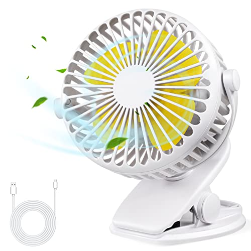 Foseal Ventilador USB, Portatil Mini USB Ventilador Mesa silencioso con Clip, 3 velocidades, rotación de 360 ° Potente Ventilador USB con Batería Recargable para Escritorio, Coche, Cama, Cochecito