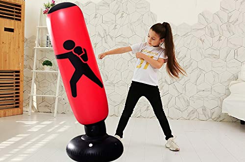 FOYOCER Saco de Boxeo Hinchable de Niños Saco de Arena Inflable de Pie para Practicar Karate MMA Bolsa de Boxeo Fitness para Nniños 61”