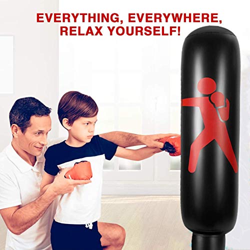 FOYOCER Saco de Boxeo Hinchable de Niños Saco de Arena Inflable de Pie para Practicar Karate MMA Bolsa de Boxeo Fitness para Nniños 61”