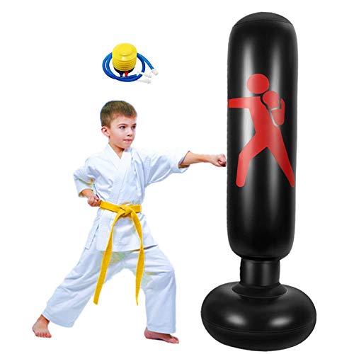 FOYOCER Saco de Boxeo Hinchable de Niños Saco de Arena Inflable de Pie para Practicar Karate MMA Bolsa de Boxeo Fitness para Nniños 61”