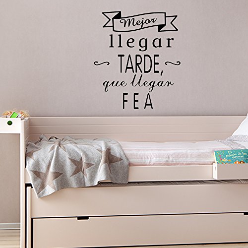 Frase Vinilo “ Mejor llegar tarde… “ Vinilos decorativos vinilo frases motivadoras para pared. Vinilo para decorar habitaciones. Vinilos decorativos frases .Vinilos pared DC-16054 (30x20cm)