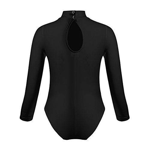 Freebily Maillot Leotardo Gimnasia Elástico Niña Maillot de Danza Ballet Gimnasia Rítmica Manga Larga Body Clásico Mono Malla Fitness Patinaje Infántil Negro A 8-10 años