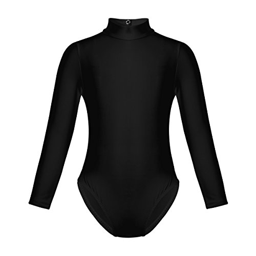 Freebily Maillot Leotardo Gimnasia Elástico Niña Maillot de Danza Ballet Gimnasia Rítmica Manga Larga Body Clásico Mono Malla Fitness Patinaje Infántil Negro A 8-10 años