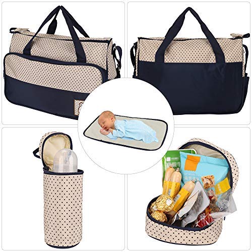 FREESOO Set 5 kits Bolsa de Mama Para Bebe Biberon Bolso Cambiador de Pañales Bolsillo Maternal Bebé para Carro Carrito Biberón Colchoneta Comida Pañal con Gran Capacidad