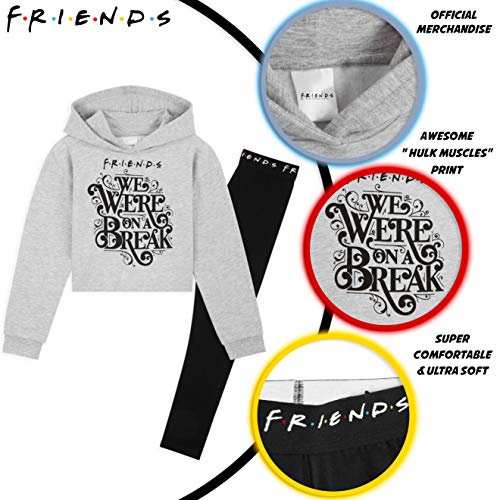 Friends Chandal Niña, Ropa Niña de Algodon, Set de Sudadera con Capucha y Leggins Niña, Sudadera Niña Corta, Regalos para Niñas y Adolescentes 7-14 Años (Gris/Negro, 7/8)