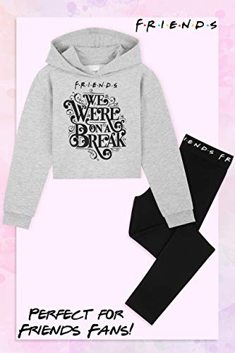 Friends Chandal Niña, Ropa Niña de Algodon, Set de Sudadera con Capucha y Leggins Niña, Sudadera Niña Corta, Regalos para Niñas y Adolescentes 7-14 Años (Gris/Negro, 7/8)